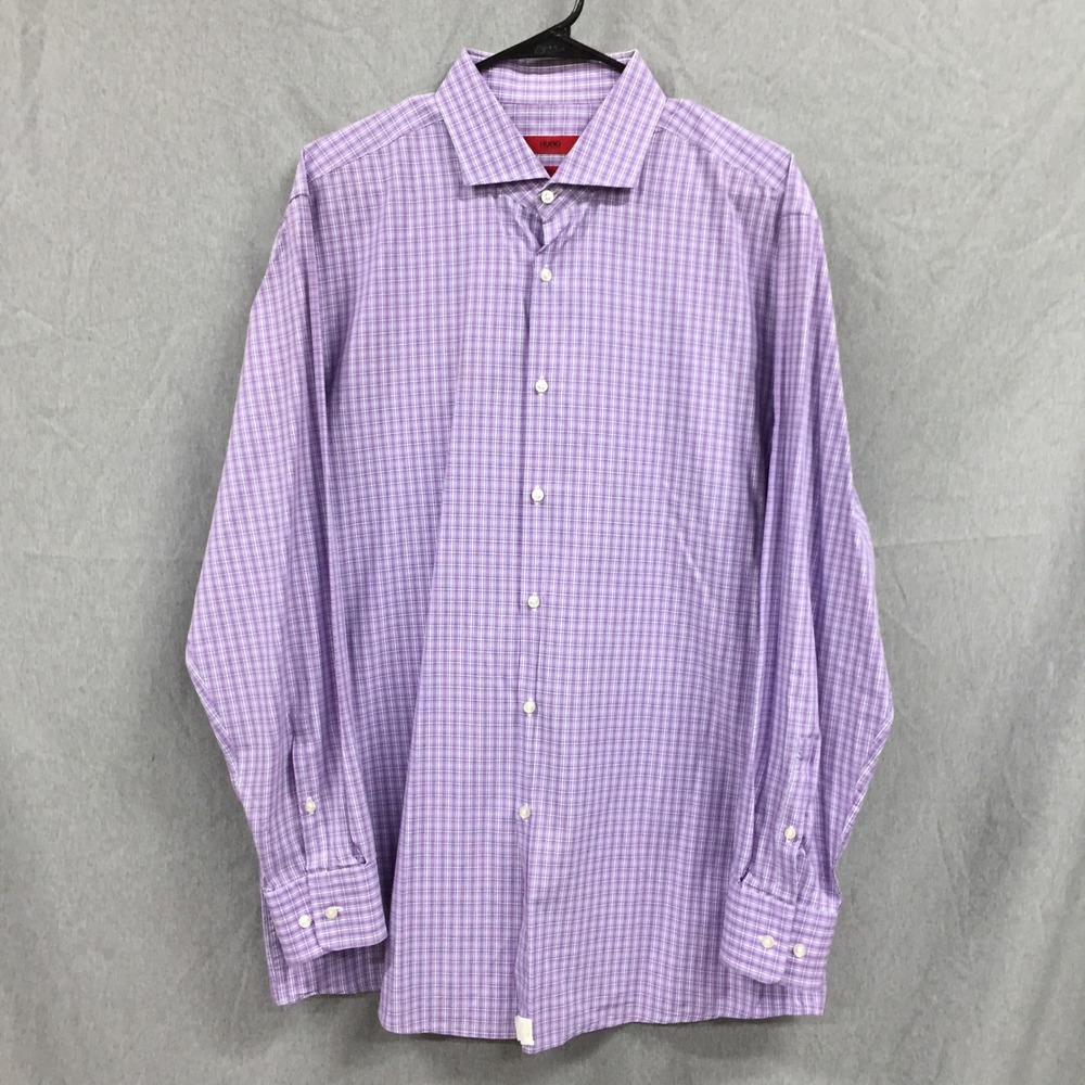 Hugo Boss Sharp Fit Dress Shirt Mens 17.5 34/35 Purple Button Down Long Sleeve